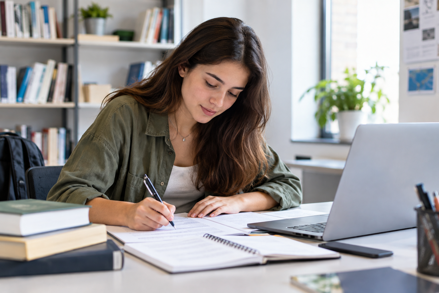 Student reviewing an assignment brief and marking rubric